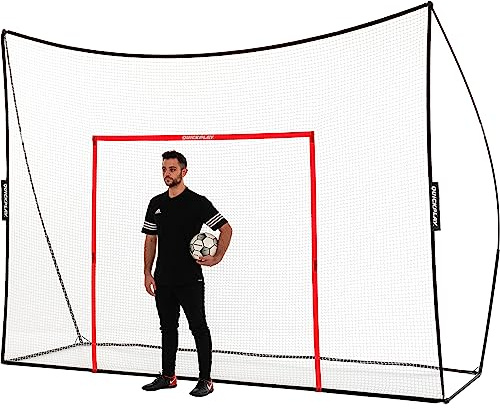 QUICKPLAY Mega Net Football Ball Stop Backstop - Freestanding | Wide net barrier, Stops stray shots, Target panels included, Garden & team practice, Folds down flat