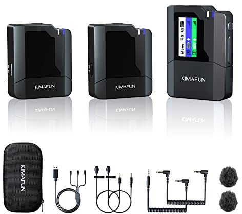KIMAFUN Dual Wireless Lavalier Microphone for Camera, 2 Pack Lapel Mic for Interview Live Stream KM-G50-2