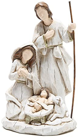 Hodao 7.5 INCH Holy Family Figurines for Christmas Indoor Polyresin Nativity Sets Christmas Holiday Giftware Sculpted Hand-Painted Nativity Figure Religious Statues (Walking Stick)
