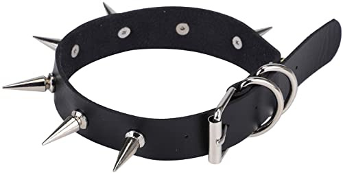 OUTLETISSIMO® COSPLAY ET129 Collier en cuir synthétique avec clous pointus unisexe gothique punk rock, donna, zamak, Pierre artificielle