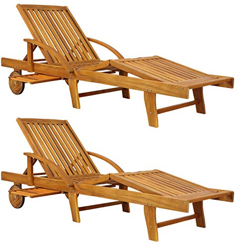 Casaria® 2X Chaise Longue Tami Sun en Bois d'acacia transat avec Roues pour extérieur Jardin terrasse Bain de Soleil