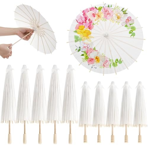 Noamus 10 Pack Parasol Paper Umbrellas, 12 16 DIY Small Painting Handmade Decorative Oil Parasol, White Paper Umbrella 2 Sizes for Decorations Kids Party Wedding Craft Photo Props Art Display