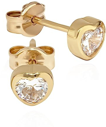 NKlaus Paar Ohrstecker Herz 333 Gelb gold 8 Karat 4x4mm Damen Goldohrringe Zirkon Weiß 14373
