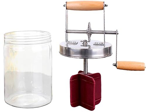 Batidora de mantequilla manual – 1/1.5 L – Mezclador de crema con mango de madera – Batidos de manivela manual para hornear en casa