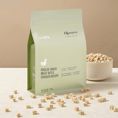 Hipaws Chicken Recipe Freeze-Dried Complete Cat Food Treats Toppers 280g, Hypoallergenic No Grain; Freeze Dried to Protect Nutrition and Rich Protein, Easy Digestion for Cats