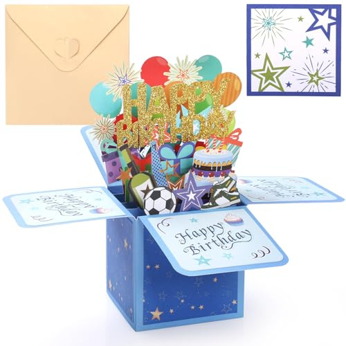 GeeRic Biglietto Auguri Compleanno, 3D Pop Up Biglietto d'auguri Compleanno con Busta Carta 3D Happy Birthday Bello Auguri Biglietto per Amico Genitori Amante Bambini Raggazi