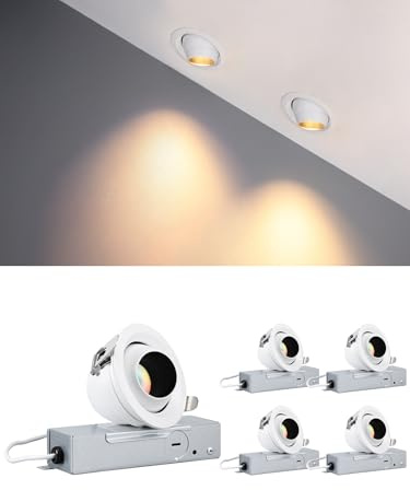 TORCHSTAR 5CCT 3 Inch Gimbal Recessed Light with J-Box, Anti-Glare Narrow Frame Super Deep Smooth Trim, CRI90 Dimmable 573lm Adjustable Eyeball Spotlight, 27003000350040005000K, ETL, Pack of 4