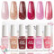 Set di 6 smalti brillanti, ad asciugatura rapida e a lunga durata, colore rosso e rosa, non tossico, a base d'acqua, non UV per nail art, manicure quotidiana a casa (rosso)