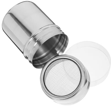 OKUMEYR Chocolate Sifter Bottle with Lid Stainless Steel Cocoa Flour and Coffee Sprinkler for Lattes Cappuccinos and Baking Kitchen Tool for Dispensing