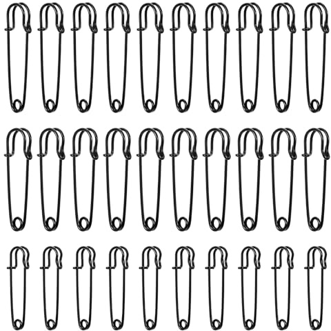 Yuomeaz Sicherheitsnadeln Groß 30 Stück, 5/6/7 cm Schwarz Safety Pins, Sicherheitsnadel Schwerlast für Kleidung, Dicke Stoffe, Alle Arten von Handarbeiten, Decken