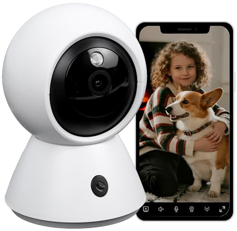 2K WiFi Security Camera Indoor, Home CCTV Camera with APP, 360°Pet Dog Baby Monitor with Night Vision, 2-Way Audio, Motion Tracking, Spotlight, Cloud/SD Storage