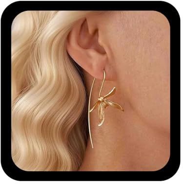 Cybche Vintage Iris Flower Earrings Gold Metal Flower Dangle Earring Long Floral Drop Earrings Floral Ear Threader Earring Minimalist Blossom Jewelry for Women