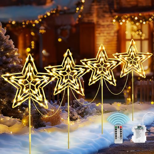 Vexyra Luci di Natale da Esterno, Stella LED Luci Natale Esterno Impermeabile con 8 Modalità e Funzione Timer, Luminoso Stella Luce Calda per Decorazioni Natalizie all'aperto Giardini Sentieri Prati