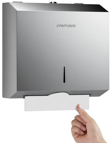 interhasa! Dispenser Carta Asciugamani da Parete, Porta Asciugamani di Carta in Acciaio Inox 304, Distributore di Carta Piegata a C/Z/V, per Bagno, Cucina, Ufficio, Hotel e Ristoranti