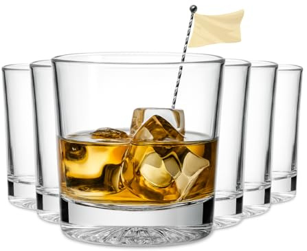 MUVELL Lot de 6 verres Tumbler “Scotland” - 350 ml - verres à eau et à whisky - verre épais 3 mm, cristal clair - verres à cocktail robustes - coffret cadeau élégant