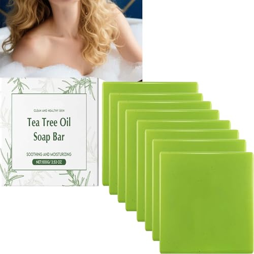 Tea Tree Oil Soap Bar, green tea tree soap, oil facial relief bar,oil control refreshing suitable sensitive skin relieve skin problems, based face body (8pcs)