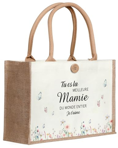 Nangua Sac cabas en toile de jute, cadeau pour mamie, Cadeau d'anniversaire ou de Noël idéal pour grand-mère