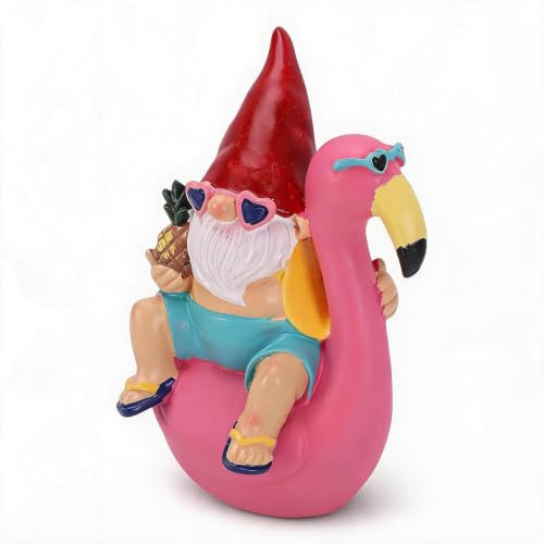 Sxhlseller Statue de Nain sur Flamant Rose, Décoration de Pelouse de Jardin en Résine Faite à la Main, Figurine de Nain de Flamant Drôle avec des Couleurs Vives, pour Extérieur, Intérieur, Porche,