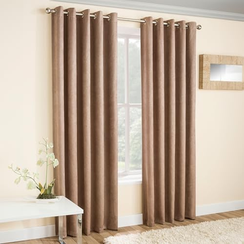 Enhanced Living Vogue Latte Natural 66 x 90 inch (168x229cm) Eyelet Thermal Noise Reducing Dim Out Curtains for Bedroom and Living Room | Eyelet Thermal Noise Reducing Dim Out Curtains for Bedroom, Living Room, Home Office, Hallway