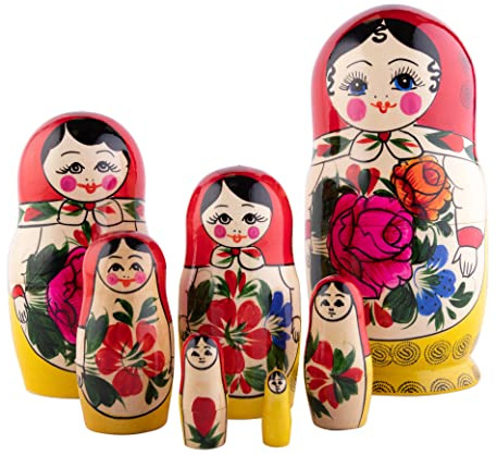 Heka Naturals Semyonov Staplingsdocka | Matryoshka-Dockor i Naturligt Trä, Set om 7 (18 cm) - Traditionell Babushka-Heminredning, Staplingsleksaker i Trä, Handgjorda Leksaker och Spel, Söt Present