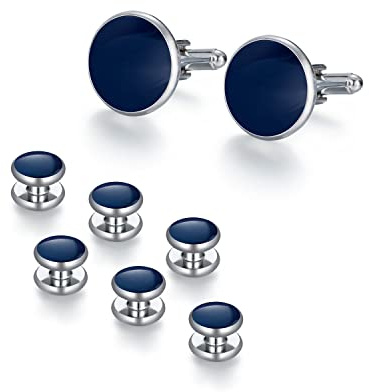 UJOY Cufflinks and Studs Set Blanks Round 4 Colors Shirt Tuxedo Buttons Packed in Cufflink Box for Men XDS05 Blue