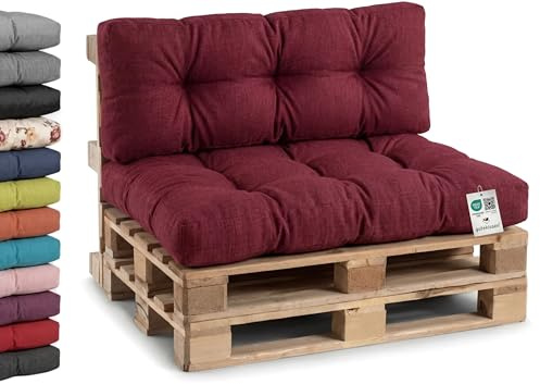 Gutekissen® Coussin de Palette Extérieur – Confort en Mousse pour Salon de Jardin, Terrasse, Balcon PPI (Set (Coussin d'assise 120x80 +Dossier 120x40), Rouge Bordeaux)