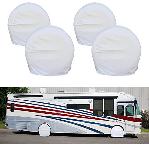 Leisure Coachworks Reifenabdeckungen für Wohnmobile, 4 Stück, weiß, wasserdicht, weiche Vinyl-Reifenschutzabdeckungen, passend für 101,6 cm bis 106,7 cm Reifendurchmesser