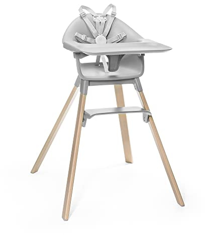 Stokke Clikk High Chair, Cloud Grey - All-in-One High Chair with Tray + Harness - Light, Durable & Travel Friendly - Ergonomic with Adjustable Features - Best for 6-36 Months or Up to 15 kg/33 lbs