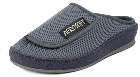 Aerosoft Pantolette mit Klettverschluss, Gesundheitsschuh für Damen und Herren, ideal als Reha-Schuh, Verbandsschuh, Hausschuh, druckentlastend (Grau, numeric_40)