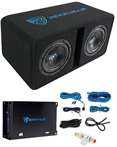 Rockville DK58 Package Dual 8 1600W Loaded K5 Car Subwoofer Enclosure, DB11 Amp, 2 Ohm, Deep Bass, Compact Design, Easy Installation, for Car Audio Enthusiasts