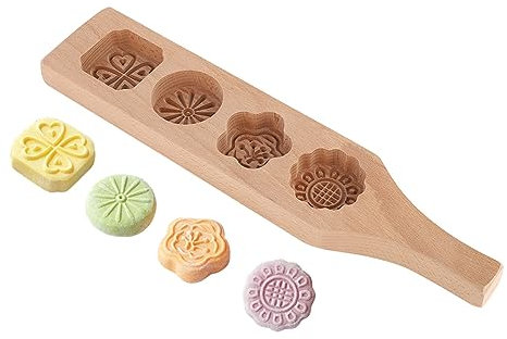 Jenngaoo Wooden Mooncake Mould 4PCS with Floral Patterns for Baking,Cookies,Cakes,Biscuits,Chocolate,Jelly,DIY Pastry Craft Kitchen Tool for Dessert Shops,Home Baking Parties