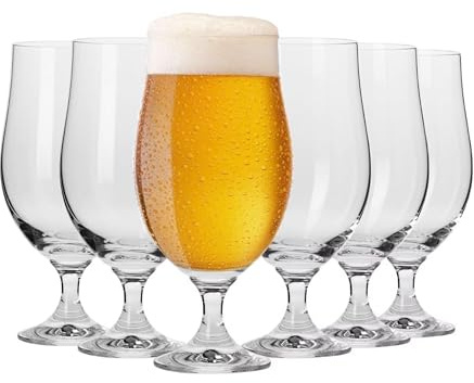 Krosno Lager Beer Glasses | Set of 6 | 16.9 oz | Harmony Collection | Perfect for Home, Restaurants and Pubs | Dishwasher Safe | Lead-Free Crystal Glass