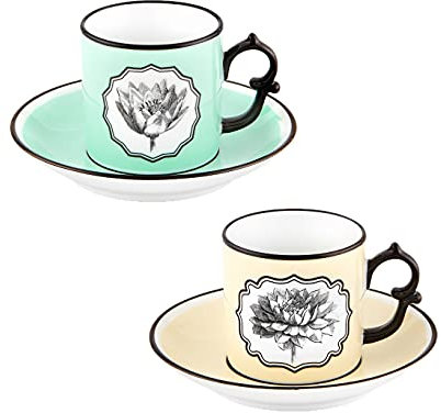Christian Lacroix 21133533 Herbariae - Juego de 2 tazas de café y platillo (11,6 cm), color amarillo y verde