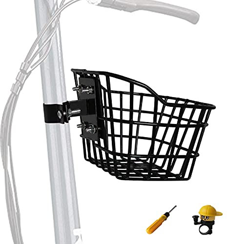 Kid's Bike Basket with a Fixed Holder, Toddler Tiny Tricycle Bicycles Baskets Small Scooter Bike Accessories Kit Bicycles Bells Tools Basket with a Bike Basket Holder Bike Kit for Boys Girls(Black)