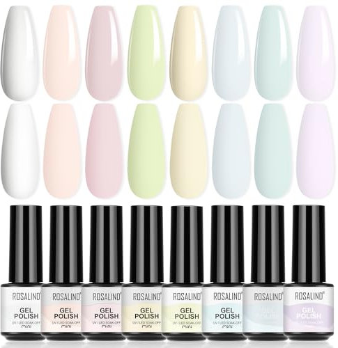 ROSALIND Esmalte Semipermanente de Uñas en Gel, 8 pcs de Pintauñas Semipermanentes Amarillo Claro Mini, UV LED Esmalte de uñas en Gel Set