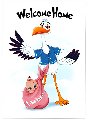 WIETRE XXL Storch Plakat Willkommen zu Hause Baby - Poster zur Geburt DIN A2 - Welcome Home Baby (Mädchen)