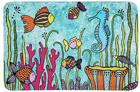 Wenko Tappetino scendibagno Rollin'Art Full Bloom con motivo “ambiente marino”, superficie vellutata e lato inferiore antisdrucciolo, adatto per riscaldamento a pavimento, 100% poliestere, 45 x 70 cm