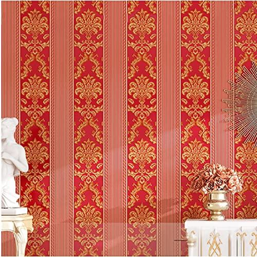 Rot Vliestapete Moderne Minimalistische Vertikale Streifen Tapete 3D Europäische Blumen Tapete für Wohnzimmer Schlafzimmer TV Hintergrundwand - 0,53 m x 9.5 m