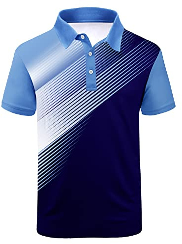 ZITY Mens Golf Shirt Short Sleeve Sport Moisture Wicking Performance Print Golf Polo Shirts for Men Collared Casual T-Shirt Sapphire Blue Large
