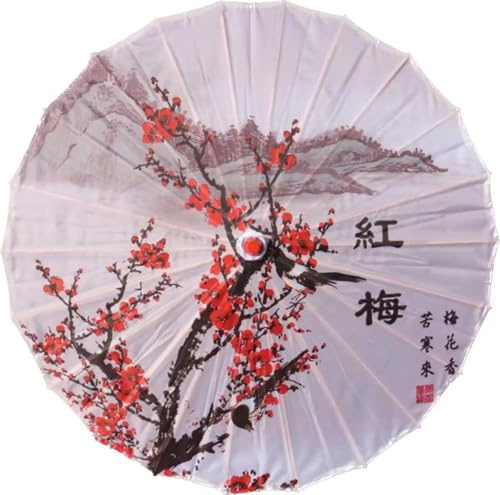 Bestage 32 Chinese Japanese Handmade Cloth Parasol Umbrella,Plum Bossom Decoration Art Dance Classical Umbrella for Wedding Parties Photography Costumes Cosplay（1 PCS