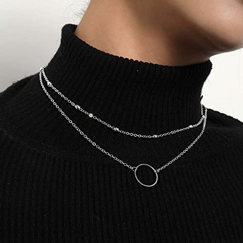 TseenYi Layered Open Circle Halskette Choker Multilayer Open Circle Anhänger Halskette Doublelayer Open Circle Orbit Halskette Silber ring Circle Kette schmuck für Frauen und Mädchen