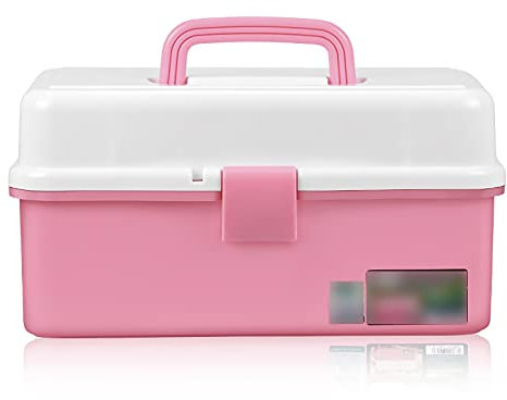 Werkzeugkoffer Werkzeugkasten mit abnehmbarer faltbarer Tablett Organizer und Lagerung for Hardwareteile Kunst Kunststoff Werkzeugkasten Kleiner Fall Multi-Color 14 Zoll Werkzeugkiste ( Color : Pink )