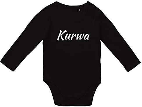 Huuraa Babybody Kurwa Polnisch Geschenk Mädchen und Jungen Body Black Größe 74 Bio Baumwolle Fairtrade Kurwa Babypartygeschenk