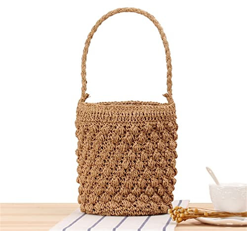RISEDS Gewebte Tasche Gewebte Tasche mit rundem Griff, niedliche Eimer-Strohtasche (Color : Brown, Size : 1pcs)