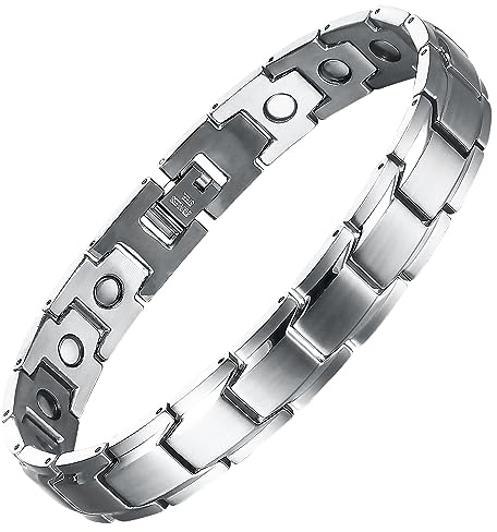 MagEnergy Magnetic Bracelets for Men, Titanium Steel Magnetic Bracelet 8.5 inches Adjustable (Silver)