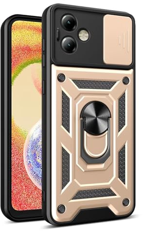HONLEN Funda Adecuado para Motorola Moto g14 (6.5 Inches), Carcasa con Anillo Soporte para PC Armor con Base Magnética - Oro