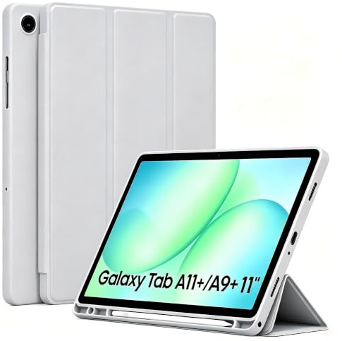 Case for Galaxy Tab A11 Plus 11 2026/ A9 Plus Case 11 Inch 2023 with Pencil Holder, Slim Soft TPU Protective Cover with Trifold Stand & Auto Wake/Sleep for Galaxy A11+/ A9+ 5G Case, Gray