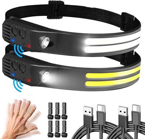 Head Torch Rechargeable, Super Bright Headtorch with Motion Sensor, 230°Wide Angle Headlight, 5 Lighting Modes, Waterproof Headband LED Headlamp Flashlight for Hiking, Running, Camping (2)