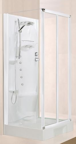 Novellini New Holiday S2F Idromassaggio 100x80 cm Cabina Doccia Multifunzione Rettangolare Apertura 2 Ante Soffietto Montaggio Muro Miscelatore Meccanico Vetro Trasparente Profilo Bianco Alto 206 cm