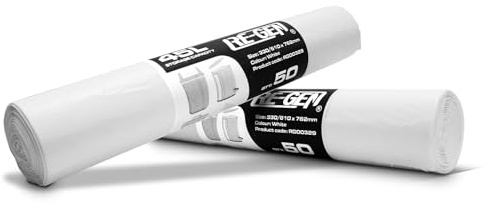 RE-GEN 45L White Swing, Pedal, Square Bin Liners Refuse Sacks (2 Rolls, 100 Bags) Everyday, Office & Home Use | Industrial Strength Rubbish Garbage Bags 330/610 x 672mm